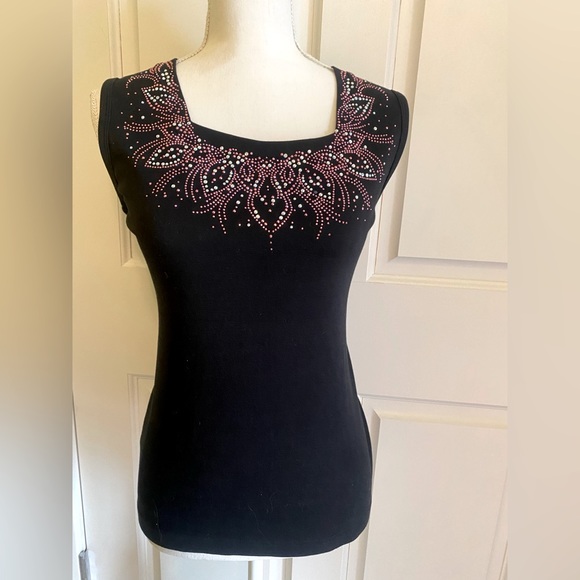 Christine Alexander Tops - Ladies Tank/Sleeveless Top Black w/pink stones size S (label missing)
